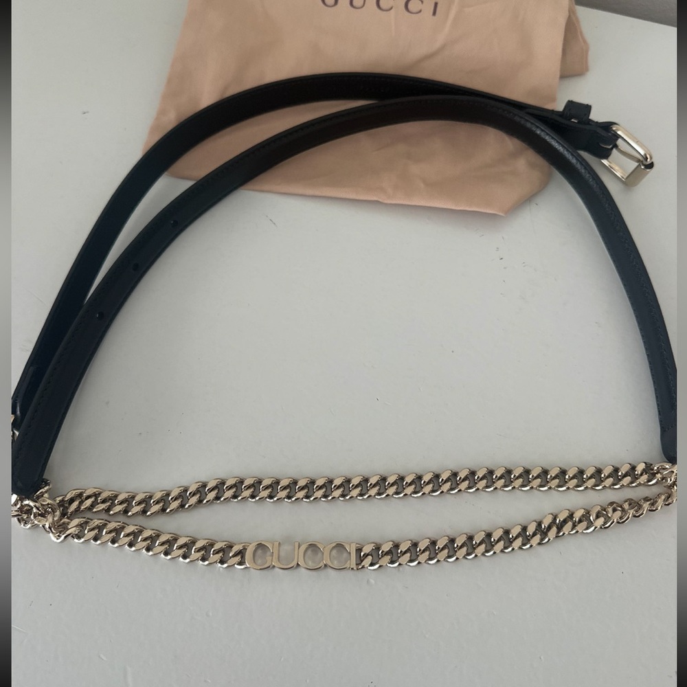 GUCCI Black Thin Belt With Chain 100 CM - Picture 2 of 4